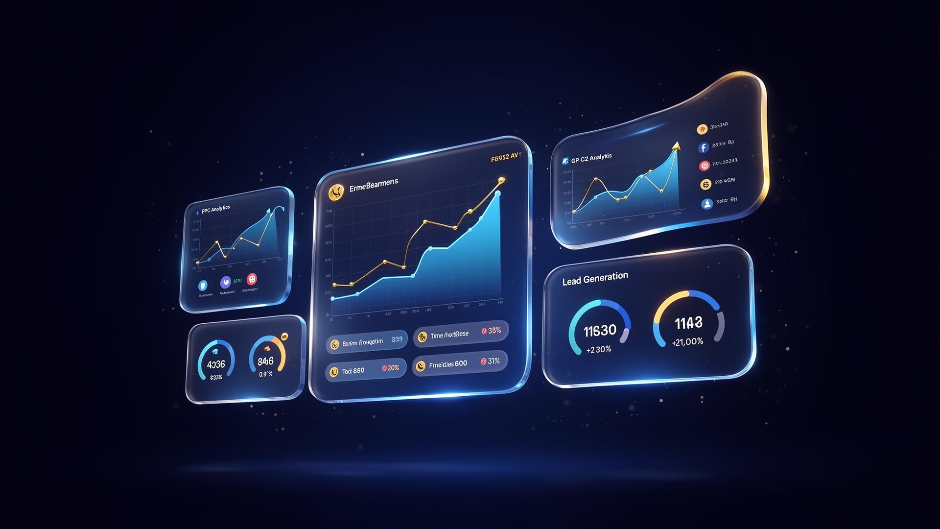 PrimeOne Digital marketing analytics dashboard with lead generation, social growth and PPC metrics